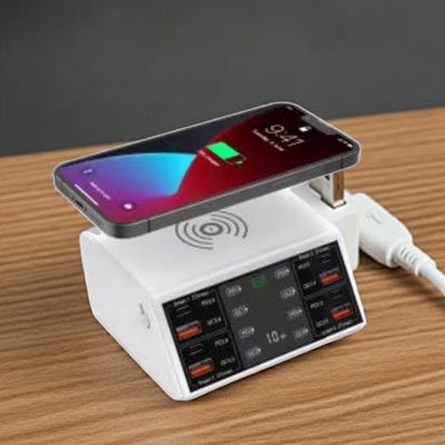 120W 8 Ports USB Charger Station With Wireless Charging Digital Display Screen QC3.0 PD3.0 Quick Charge For iPhone 15 14 Xiaomi