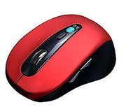 Red wireless Bluetooth mouse with ergonomic design and adjustable sensitivity settings.