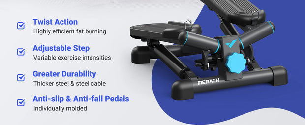 MERACH Mini Stepper for Exercise Twist Stair Stepper 330LBS Capacity Stepper Exercise Equipment with Resistance Band for Fitness