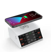 120W 8 Ports USB Charger Station With Wireless Charging Digital Display Screen QC3.0 PD3.0 Quick Charge For iPhone 15 14 Xiaomi
