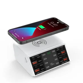 120W 8 Ports USB Charger Station With Wireless Charging Digital Display Screen QC3.0 PD3.0 Quick Charge For iPhone 15 14 Xiaomi