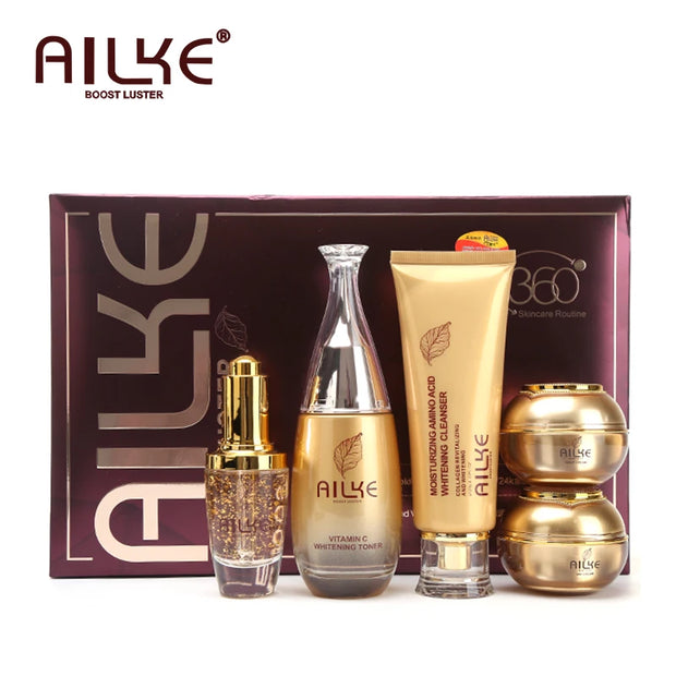 AILKE 24K Collagen Facial Whitening Set, Reduce Black Spots, Freckles, Brightening, Moisturizing Beauty Set For All Skin Types