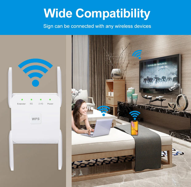 AC1200 Wireless WiFi Repeater Booster 2.4G/5GHz Wi-Fi Signal Amplifier Extender Router Network Wlan WiFi Repetidor