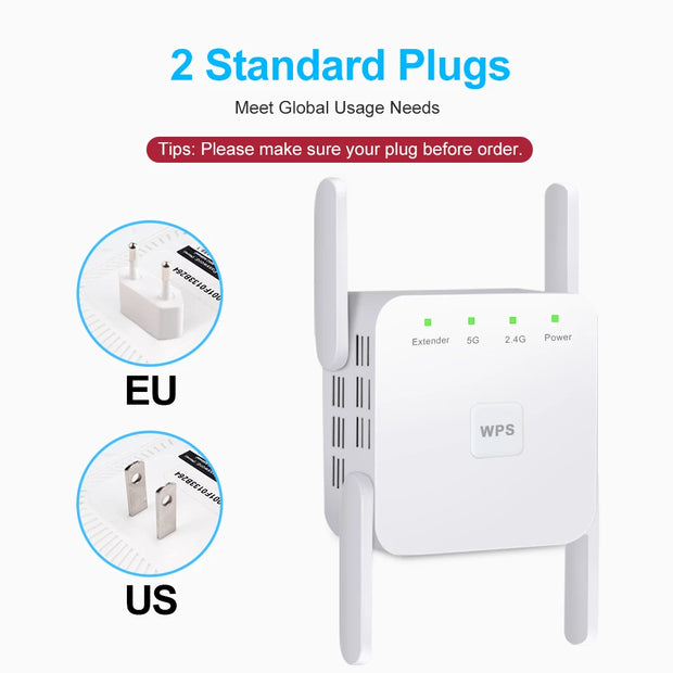 AC1200 Wireless WiFi Repeater Booster 2.4G/5GHz Wi-Fi Signal Amplifier Extender Router Network Wlan WiFi Repetidor