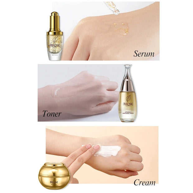 AILKE 24K Collagen Facial Whitening Set, Reduce Black Spots, Freckles, Brightening, Moisturizing Beauty Set For All Skin Types