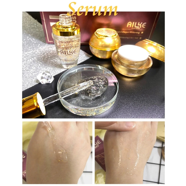 AILKE 24K Collagen Facial Whitening Set, Reduce Black Spots, Freckles, Brightening, Moisturizing Beauty Set For All Skin Types
