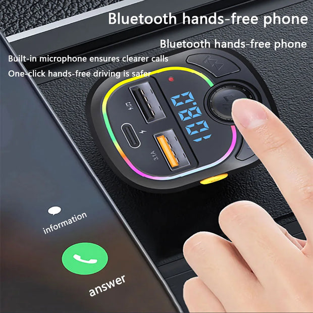Car Charger Bluetooth 5.0 FM Transmitter PD Type-C Dual USB Ambient Player MP3 Charger Type-C Wireless Light Handsfree