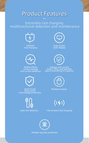 65W USB Type C Multi Function Charger Station Wireless Charing Fast 8 Ports PD QC3.0 Quick Charge Power Adapter for phone