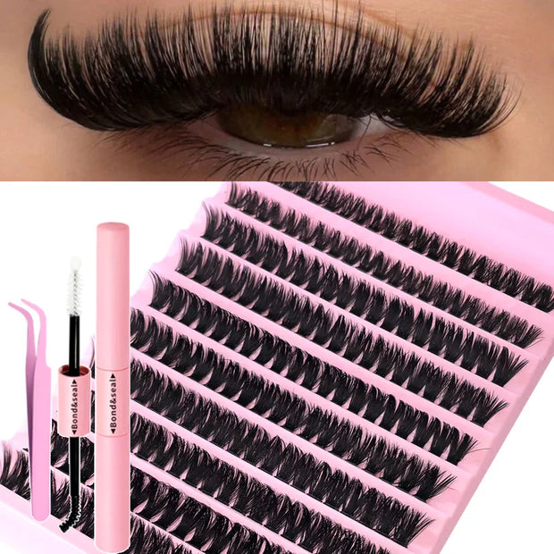 DIY Eyelash Extension Kit Individual Lashes Cluster Mix Lash Clusters with Lash Bond and Seal and Lash Accessories