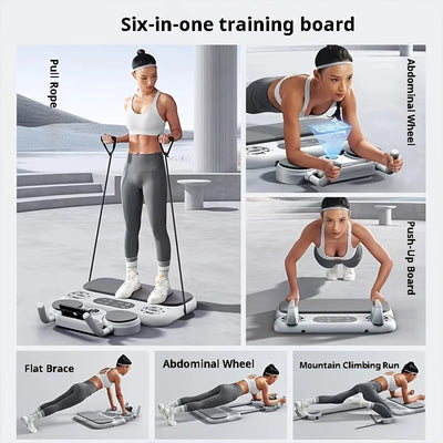 1pc ABS 6-in-1 Multi-Purpose Pilates and Abdominal Training Board Set with Resistance Band, Ab Roller, Push-Up Board, Counter