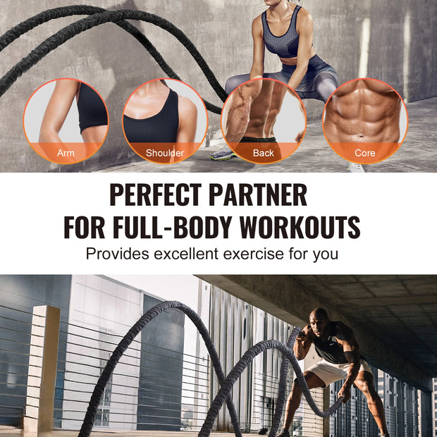 SucceBuy Battle Rope Polyester Exercise Rope Battle Exercise Equipment with Protective Sleeve and Anchor Heavy Weight Pull Rope