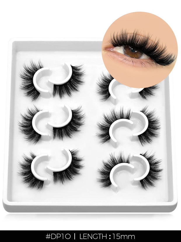GROINNEYA 3D Natural False Lashes Cat Eye Eyelashes Fluffy Soft Cross 6 Pairs Manga Lashes Wispy Natural Eyelash Extension