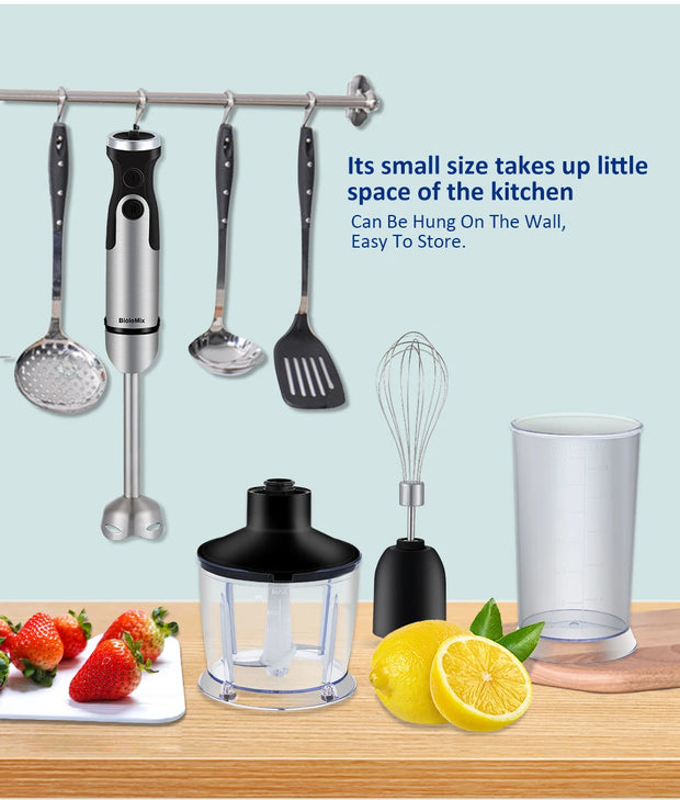 BioloMix 1200W 5-in-1 Immersion Hand Stick Blender Mixer Vegetable Meat Grinder 800ml Chopper Whisk 600ml Smoothie Cup