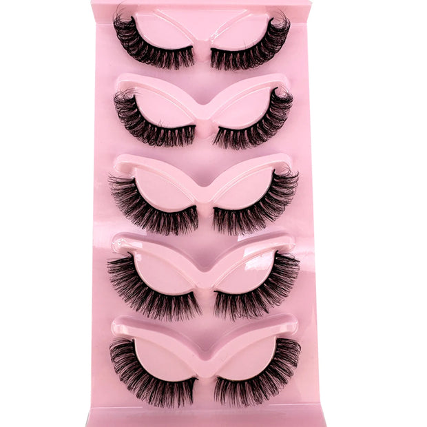 NEW 5pairs Classic Hybrid Volume Lashes New Arrival Wispy D Curl Short Russian Strip Lashes Makeup False Eyelashes