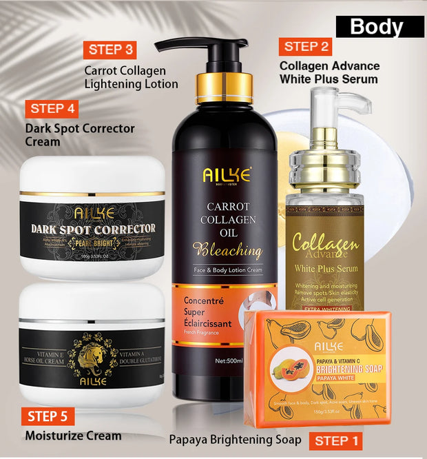 AILKE Collagen Skin Care Range, Clean Stains, Moisturizing, Whitening, Removing Freckle & Spots, Even Skin Tone, For Men & Women