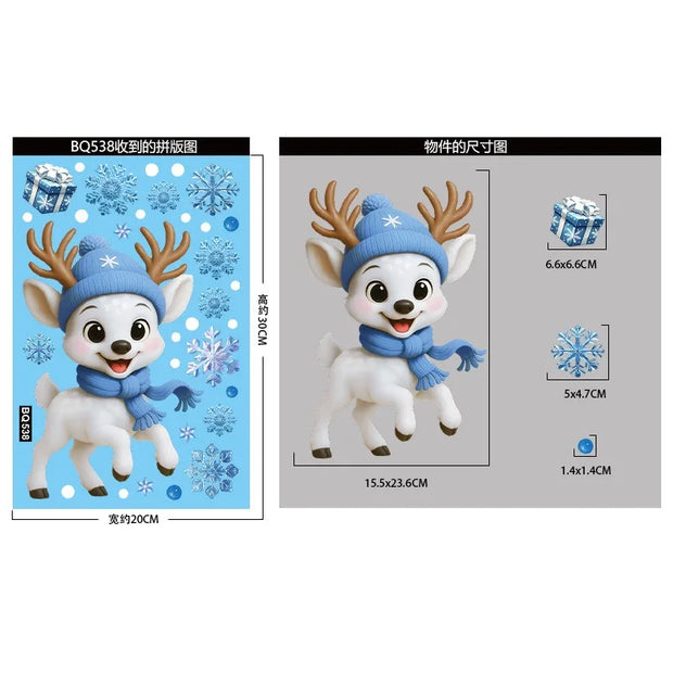Christmas Blue Snowman Window Stickers Santa Claus Bird Snowflake Elk Ornaments Merry Christmas 2025 Happy New Year 2026