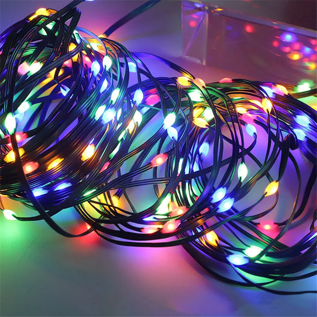 2022 Waterproof LED Green Wire String Lights Outdoor 20/50/100M 8 Modes Fairy Garland Lights for Garden Wedding Christmas Decor