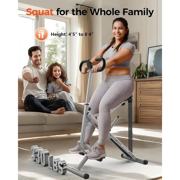 Squat Machine for HomeRide and Rowing Machine for Glutes Butt Thighs Ab Back Leg Press Foldable and Easy Setup Exercise Equipme