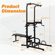 Power Tower Parallel Bar Station with Bench Pull-Up Bar Holder, Adjustable Height, Multifunctional Fitness Training Equipment