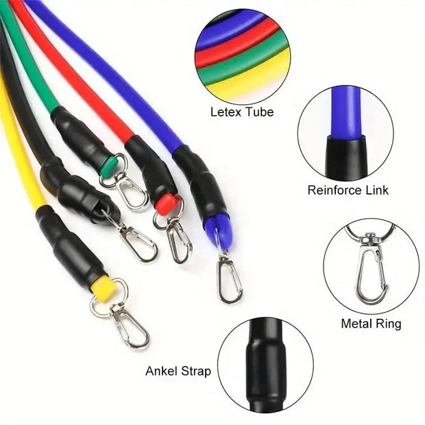 11pcs/Set Pull Rope, Resistance Bands, Portable Fitness Equipment, Ankle Strap, Chest Expander, Elastic Exercise Band