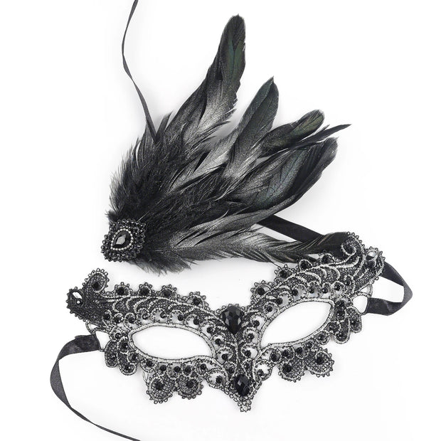 Halloween Mask Cocktail Feather Theme Party Masquerade Diamond Hair Ornaments Tassel Cosplay Costume for Women Ladies Wear