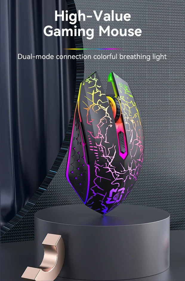 RGB Color 2.4G Wireless Mouse Bluetooth 5.2 Mouse Dual Mode Gaming Mouse Rechargeable Silent Mice For PC Laptop Tablet MacBook