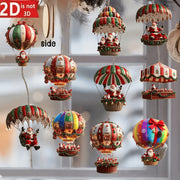 10Pcs Christmas Wooden Hot Air Balloon Santa Claus 2D Flat Wooden Pendant Christmas Tree Decoration Perfect Holiday Gift Decor