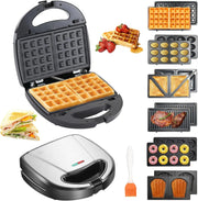 6 in 1 Waffle Iron Set, Panini Press Grill and Electric Sandwich Maker with Removable Non-Stick Plate, Ideal for Cooking Grilled