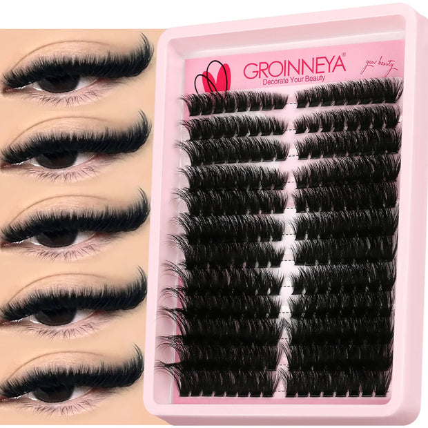 GROINNEYA Lashes Clusters Cat Eyelashes Wispy Individual Lashes Extensions Volume Fluffy Clusters Lashes DIY Eyelashes Makeup