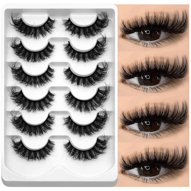 GROINNEYA Fake Lashes Fluffy Cat Eye Lashes 8D Fluffy Volume False Eyelashes D Curl Dramatic Thick Full Strip Faux Mink Lashes