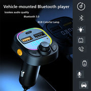 Car Charger Bluetooth 5.0 FM Transmitter PD Type-C Dual USB Ambient Player MP3 Charger Type-C Wireless Light Handsfree