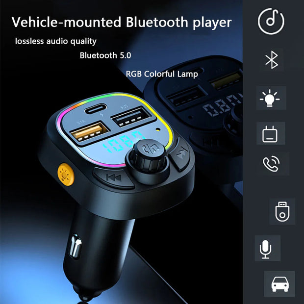 Car Charger Bluetooth 5.0 FM Transmitter PD Type-C Dual USB Ambient Player MP3 Charger Type-C Wireless Light Handsfree