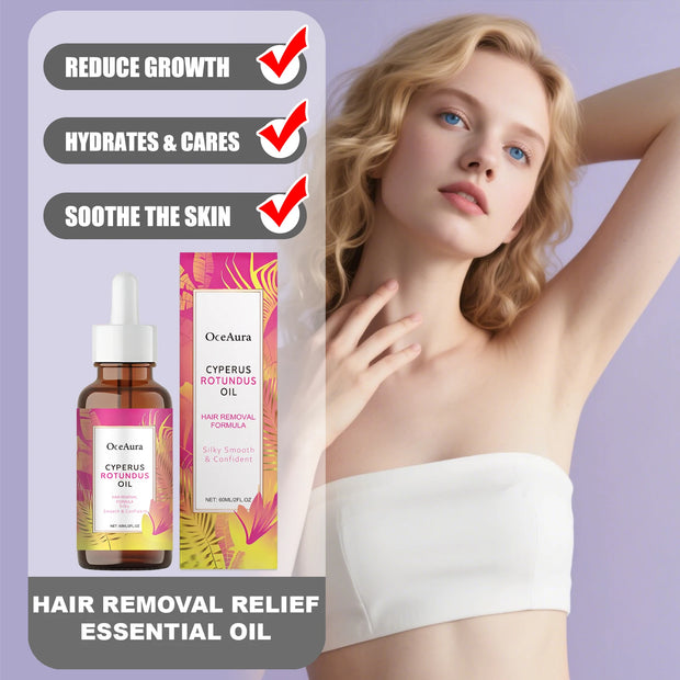 OCEAURA 60ml Hair Removal Relief Essential Oil for Armpit & Leg & Chest Gentle Formula Hydrates Cares Skin  Reduce Discomfort ﻿