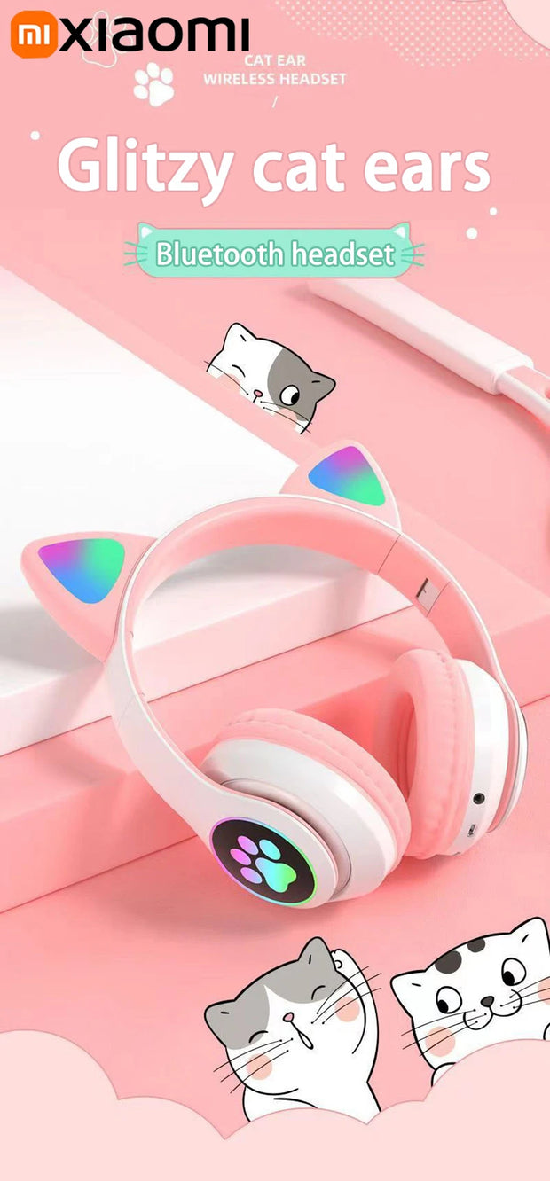 Xiaomi Wireless Headphone LED Dazzling lamp Cute Cat HIFI Stereo Music Helmet Phone Bluetooth Headset with Mic Christmas Gift