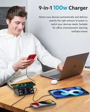 120W 8 Ports USB Charger Station With Wireless Charging Digital Display Screen QC3.0 PD3.0 Quick Charge For iPhone 15 14 Xiaomi