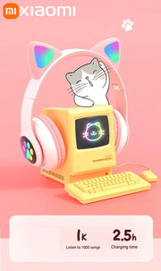 Xiaomi Wireless Headphone LED Dazzling lamp Cute Cat HIFI Stereo Music Helmet Phone Bluetooth Headset with Mic Christmas Gift