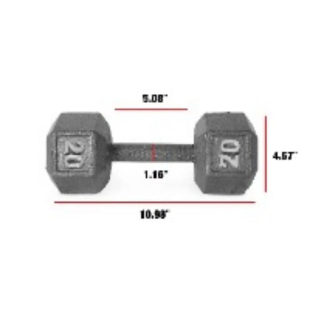 20lb Cast Iron Hex Dumbbell Single, Solid One Piece Weight for Home Gym Strength Training, Anti Roll Design