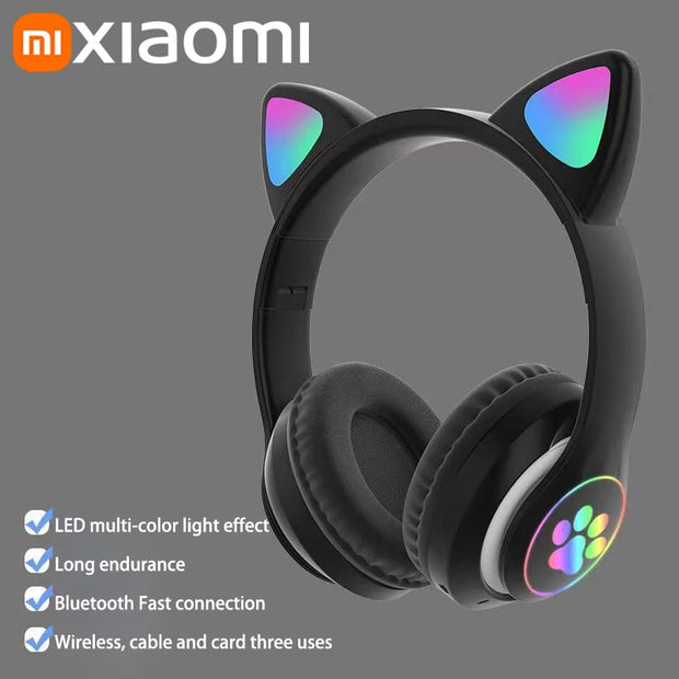 Xiaomi Wireless Headphone LED Dazzling lamp Cute Cat HIFI Stereo Music Helmet Phone Bluetooth Headset with Mic Christmas Gift