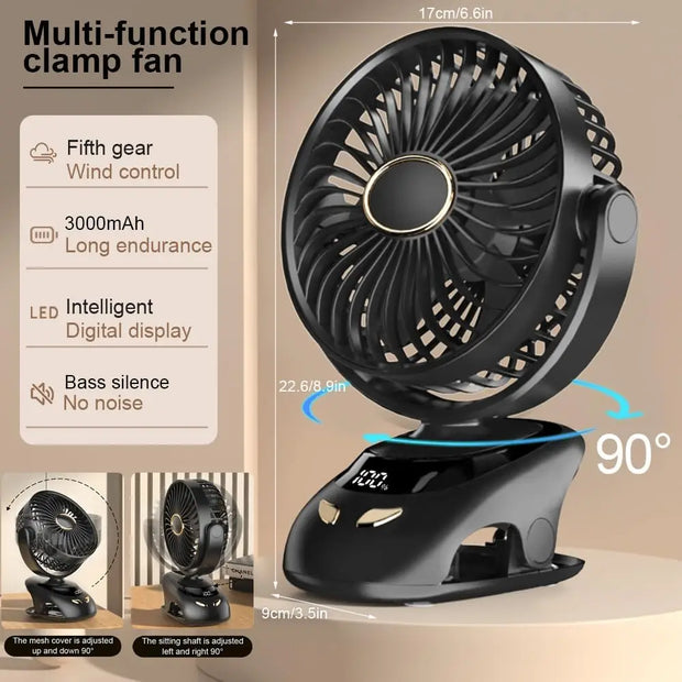 Small Desk Clip On Fan, Portable Personal USB Clip Fan For Home Office Travel Bed Stroller Camping Outdoor Golf Cart Fan