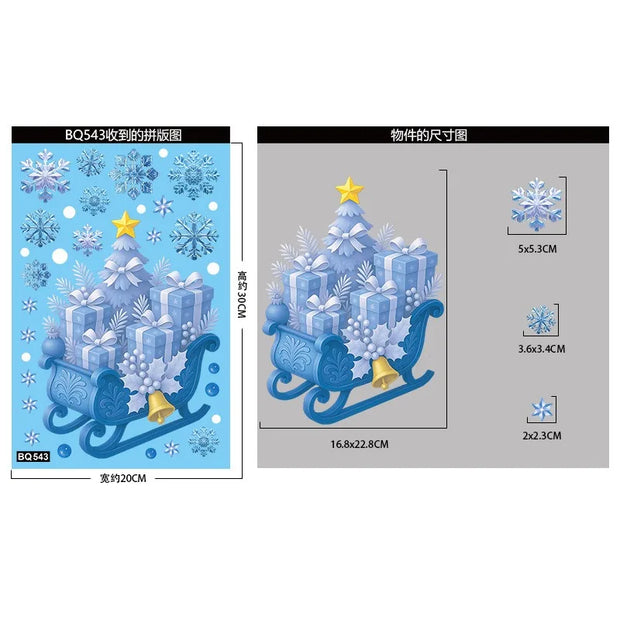 Christmas Blue Snowman Window Stickers Santa Claus Bird Snowflake Elk Ornaments Merry Christmas 2025 Happy New Year 2026