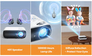 HAPPRUN Projector, native 1080P Bluetooth projector, portable outdoor, full HD mini projector, home bedroom speaker