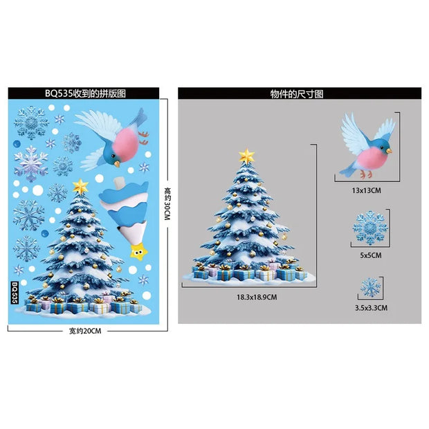 Christmas Blue Snowman Window Stickers Santa Claus Bird Snowflake Elk Ornaments Merry Christmas 2025 Happy New Year 2026