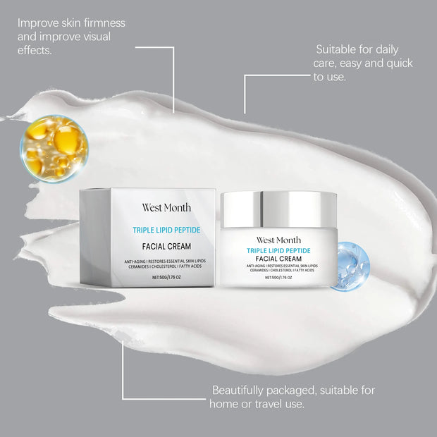 Tripeptide Lipid Facial Cream Ceramide Anti-Aging Tighten Sagging Skin Deeply Moisturize Efficient Nourishmen Coconut Acid 50g