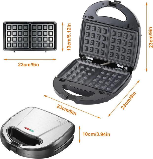 6 in 1 Waffle Iron Set, Panini Press Grill and Electric Sandwich Maker with Removable Non-Stick Plate, Ideal for Cooking Grilled