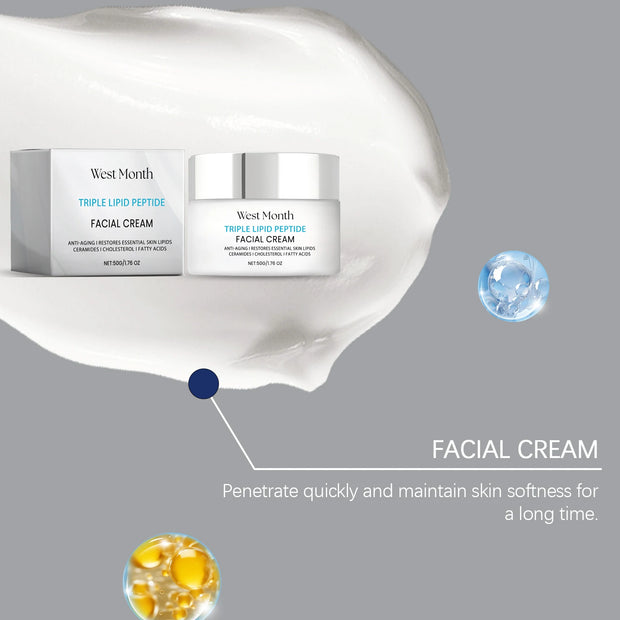 Tripeptide Lipid Facial Cream Ceramide Anti-Aging Tighten Sagging Skin Deeply Moisturize Efficient Nourishmen Coconut Acid 50g