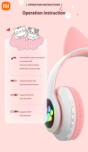 Xiaomi Wireless Headphone LED Dazzling lamp Cute Cat HIFI Stereo Music Helmet Phone Bluetooth Headset with Mic Christmas Gift