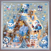 Christmas Blue Snowman Window Stickers Santa Claus Bird Snowflake Elk Ornaments Merry Christmas 2025 Happy New Year 2026