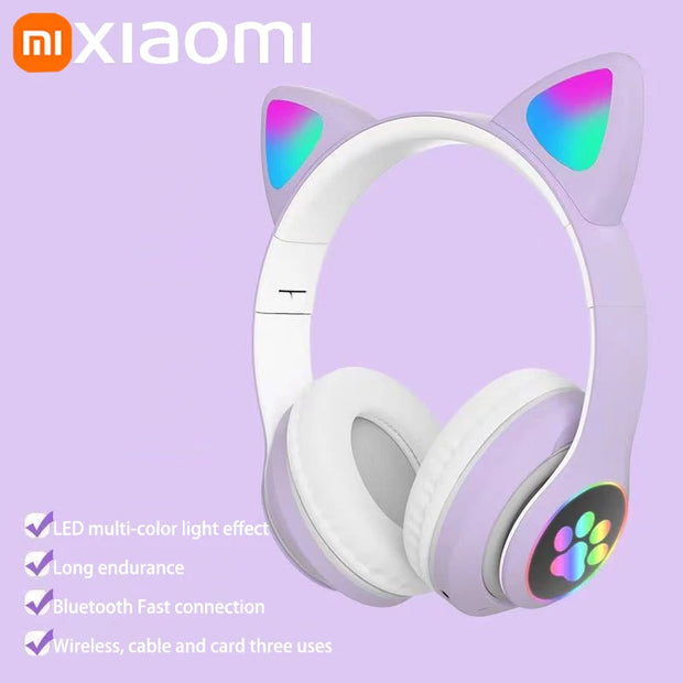 Xiaomi Wireless Headphone LED Dazzling lamp Cute Cat HIFI Stereo Music Helmet Phone Bluetooth Headset with Mic Christmas Gift