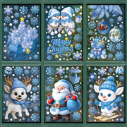 Christmas Blue Snowman Window Stickers Santa Claus Bird Snowflake Elk Ornaments Merry Christmas 2025 Happy New Year 2026