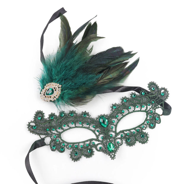 Halloween Mask Cocktail Feather Theme Party Masquerade Diamond Hair Ornaments Tassel Cosplay Costume for Women Ladies Wear